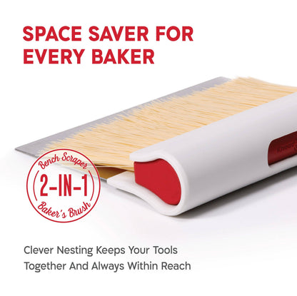 KneadAce Bench Scraper and Baker's Brush: White / Red