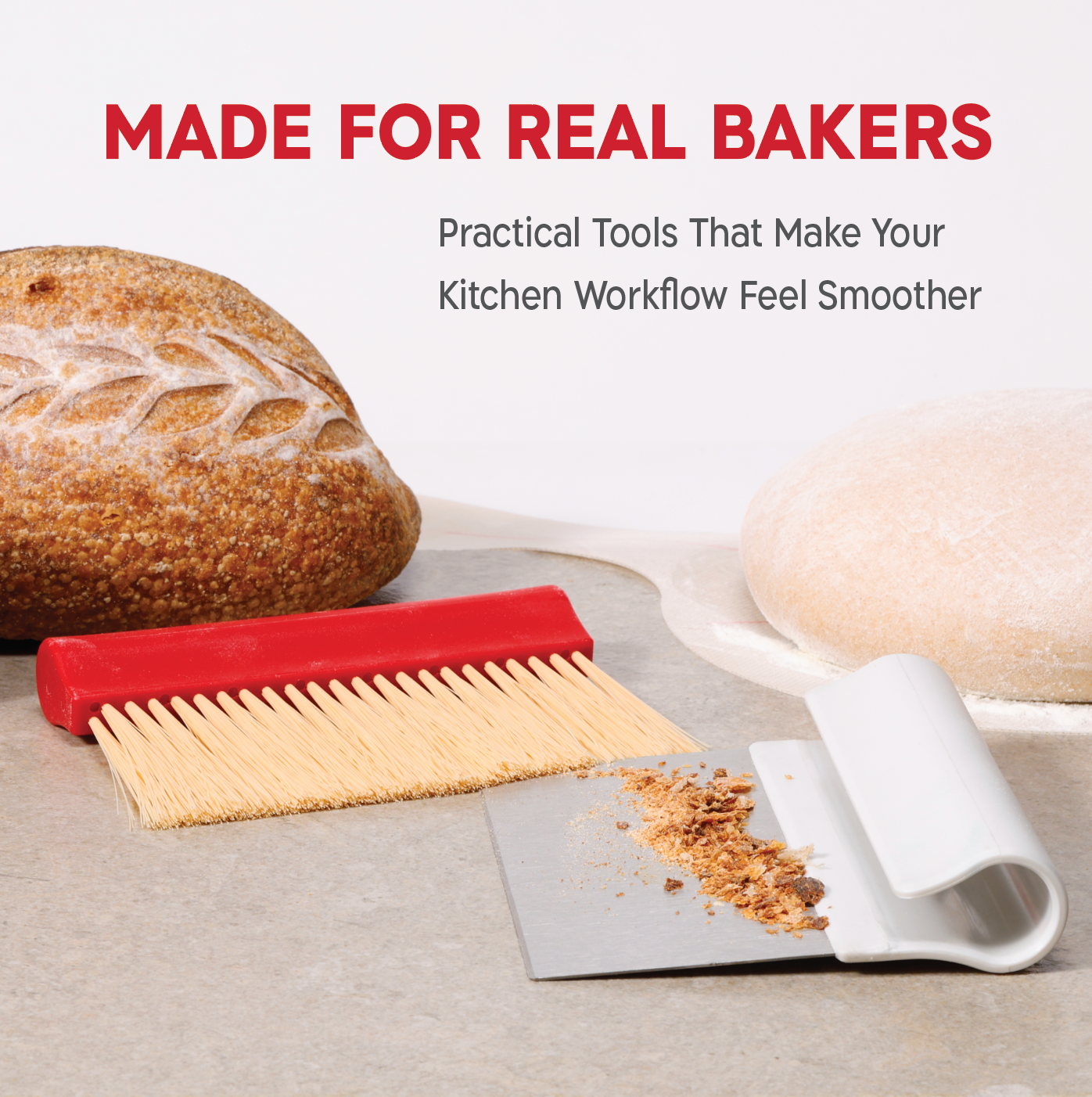 KneadAce Bench Scraper and Baker's Brush: White / Red