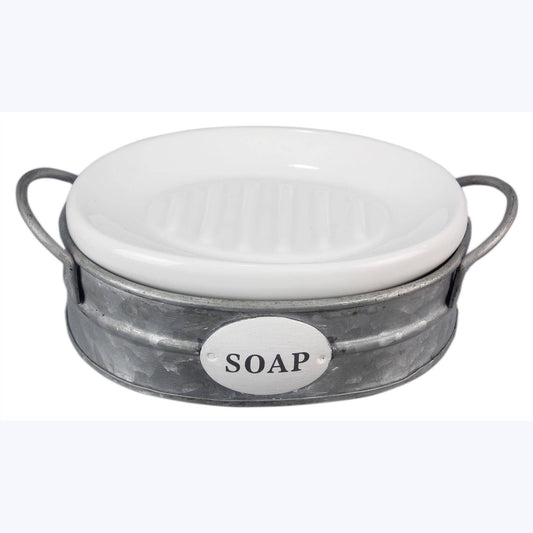 Ceramic Soap Dish with Tin Basket  (SKU#: 19939)