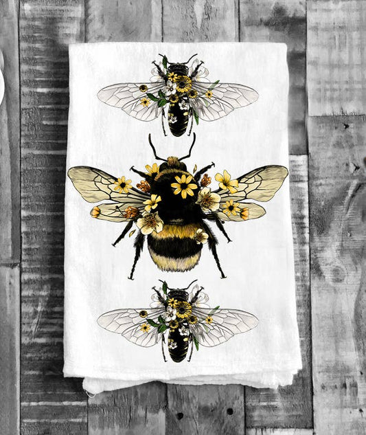 Vintage Bees Flowers Kitchen  Tea Towel