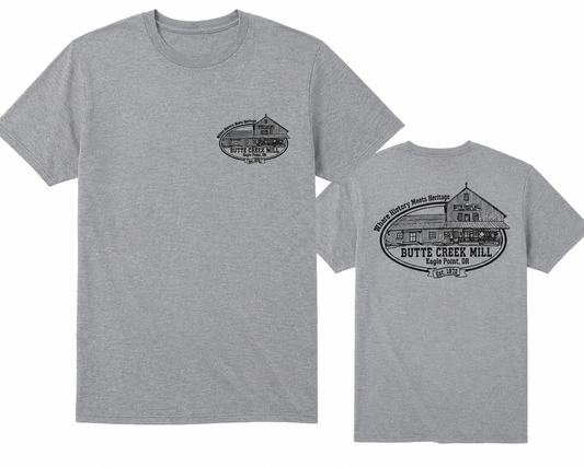 Butte Creek Mill Grey Short Sleeve Logo Tees