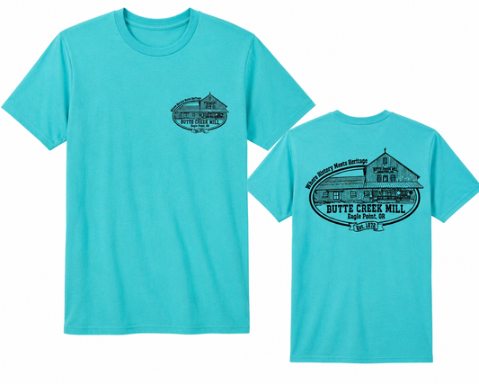 Butte Creek Mill Aqua Short Sleeve Logo Tees
